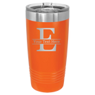 Personalized orange 20 oz vacuum insulated tumbler with 'Monogram letter E' design