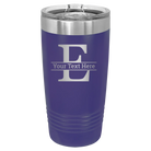 Personalized purple 20 oz vacuum insulated tumbler with 'Monogram letter E' design