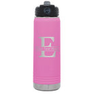 Personalized light purple 20 oz vacuum insulated water bottle with 'Monogram letter E' design