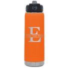 Personalized orange 20 oz vacuum insulated water bottle with 'Monogram letter E' design