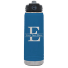Personalized royal blue 20 oz vacuum insulated water bottle with 'Monogram letter E' design