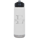 Personalized white 20 oz vacuum insulated water bottle with 'Monogram letter E' design