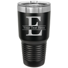 Personalized black 30 oz vacuum insulated tumbler with 'Monogram letter E' design