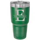 Personalized green 30 oz vacuum insulated tumbler with 'Monogram letter E' design