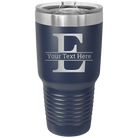 Personalized navy 30 oz vacuum insulated tumbler with 'Monogram letter E' design