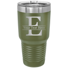 Personalized olive green 30 oz vacuum insulated tumbler with 'Monogram letter E' design