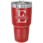 Personalized red 30 oz vacuum insulated tumbler with 'Monogram letter E' design