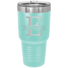 Personalized teal 30 oz vacuum insulated tumbler with 'Monogram letter E' design