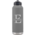 Personalized dark gray 32 oz vacuum insulated water bottle with 'Monogram letter E' design