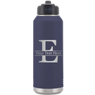 Personalized navy 32 oz vacuum insulated water bottle with 'Monogram letter E' design