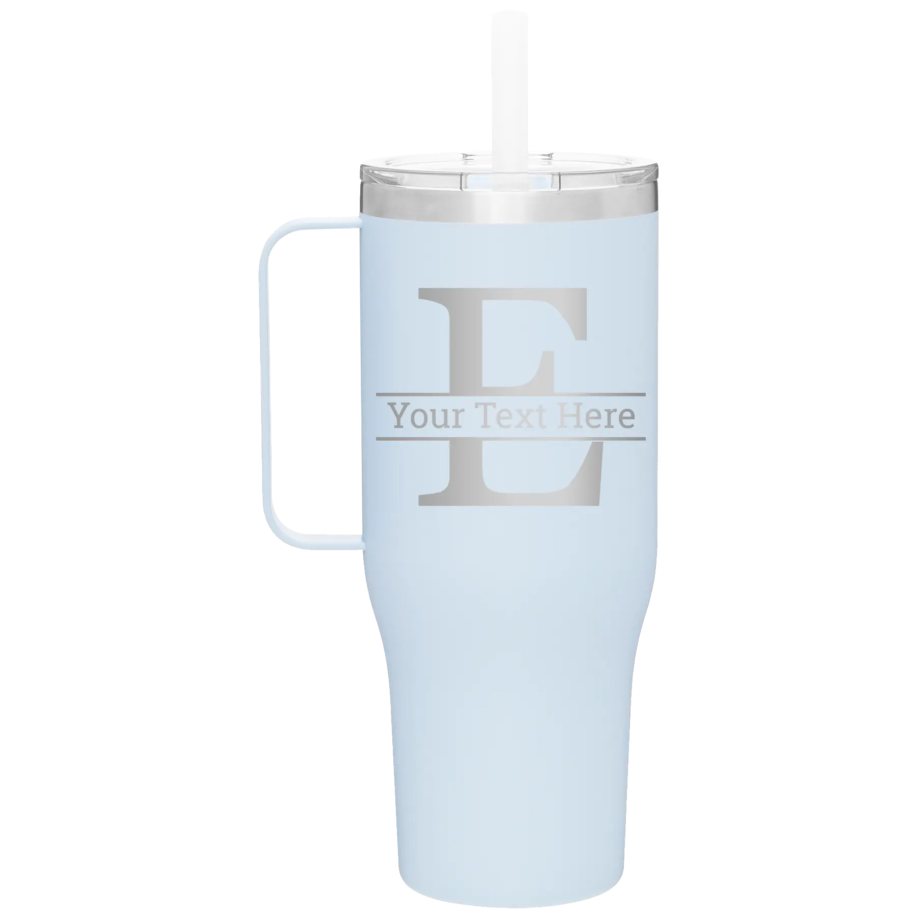 Personalized landfall 40 oz vacuum insulated tumbler mug with 'Monogram letter E' design