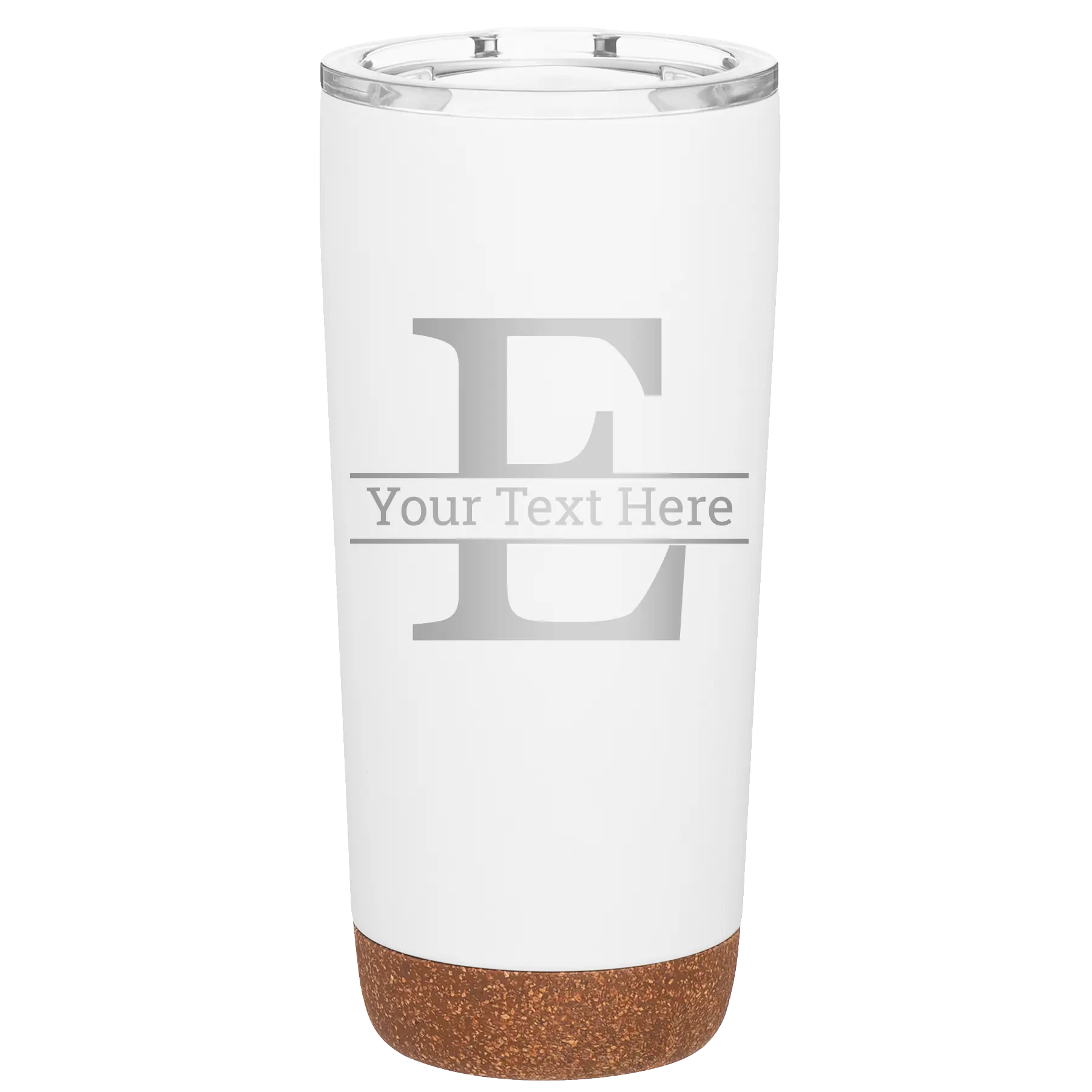 Personalized white 20 oz vacuum insulated tumbler with 'Monogram letter E' design
