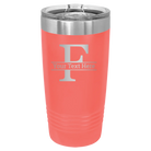 Personalized coral 20 oz vacuum insulated tumbler with 'Monogram letter F' design
