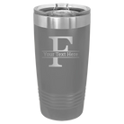 Personalized dark gray 20 oz vacuum insulated tumbler with 'Monogram letter F' design