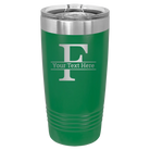 Personalized green 20 oz vacuum insulated tumbler with 'Monogram letter F' design