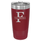 Personalized maroon 20 oz vacuum insulated tumbler with 'Monogram letter F' design
