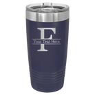Personalized navy 20 oz vacuum insulated tumbler with 'Monogram letter F' design