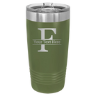 Personalized olive green 20 oz vacuum insulated tumbler with 'Monogram letter F' design