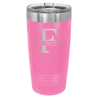 Personalized pink 20 oz vacuum insulated tumbler with 'Monogram letter F' design