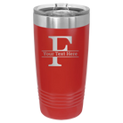 Personalized red 20 oz vacuum insulated tumbler with 'Monogram letter F' design