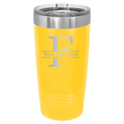 Personalized yellow 20 oz vacuum insulated tumbler with 'Monogram letter F' design