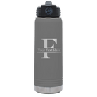 Personalized dark gray 20 oz vacuum insulated water bottle with 'Monogram letter F' design