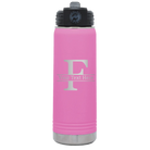 Personalized light purple 20 oz vacuum insulated water bottle with 'Monogram letter F' design