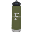 Personalized olive green 20 oz vacuum insulated water bottle with 'Monogram letter F' design