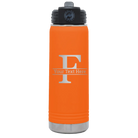 Personalized orange 20 oz vacuum insulated water bottle with 'Monogram letter F' design