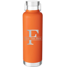 Personalized orange 24 oz vacuum insulated water bottle with 'Monogram letter F' design