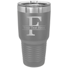 Personalized dark gray 30 oz vacuum insulated tumbler with 'Monogram letter F' design