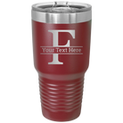 Personalized maroon 30 oz vacuum insulated tumbler with 'Monogram letter F' design