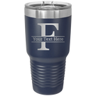 Personalized navy 30 oz vacuum insulated tumbler with 'Monogram letter F' design