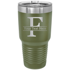 Personalized olive green 30 oz vacuum insulated tumbler with 'Monogram letter F' design