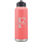 Personalized coral 32 oz vacuum insulated water bottle with 'Monogram letter F' design