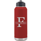 Personalized maroon 32 oz vacuum insulated water bottle with 'Monogram letter F' design