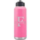 Personalized pink 32 oz vacuum insulated water bottle with 'Monogram letter F' design