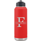 Personalized red 32 oz vacuum insulated water bottle with 'Monogram letter F' design