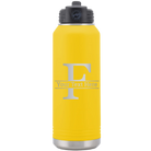 Personalized yellow 32 oz vacuum insulated water bottle with 'Monogram letter F' design