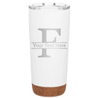 Personalized white 20 oz vacuum insulated tumbler with 'Monogram letter F' design
