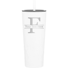 Personalized white 20 oz vacuum insulated tumbler with 'Monogram letter F' design