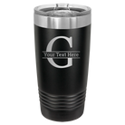 Personalized black 20 oz vacuum insulated tumbler with 'Monogram letter G' design