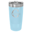 Personalized light blue 20 oz vacuum insulated tumbler with 'Monogram letter G' design