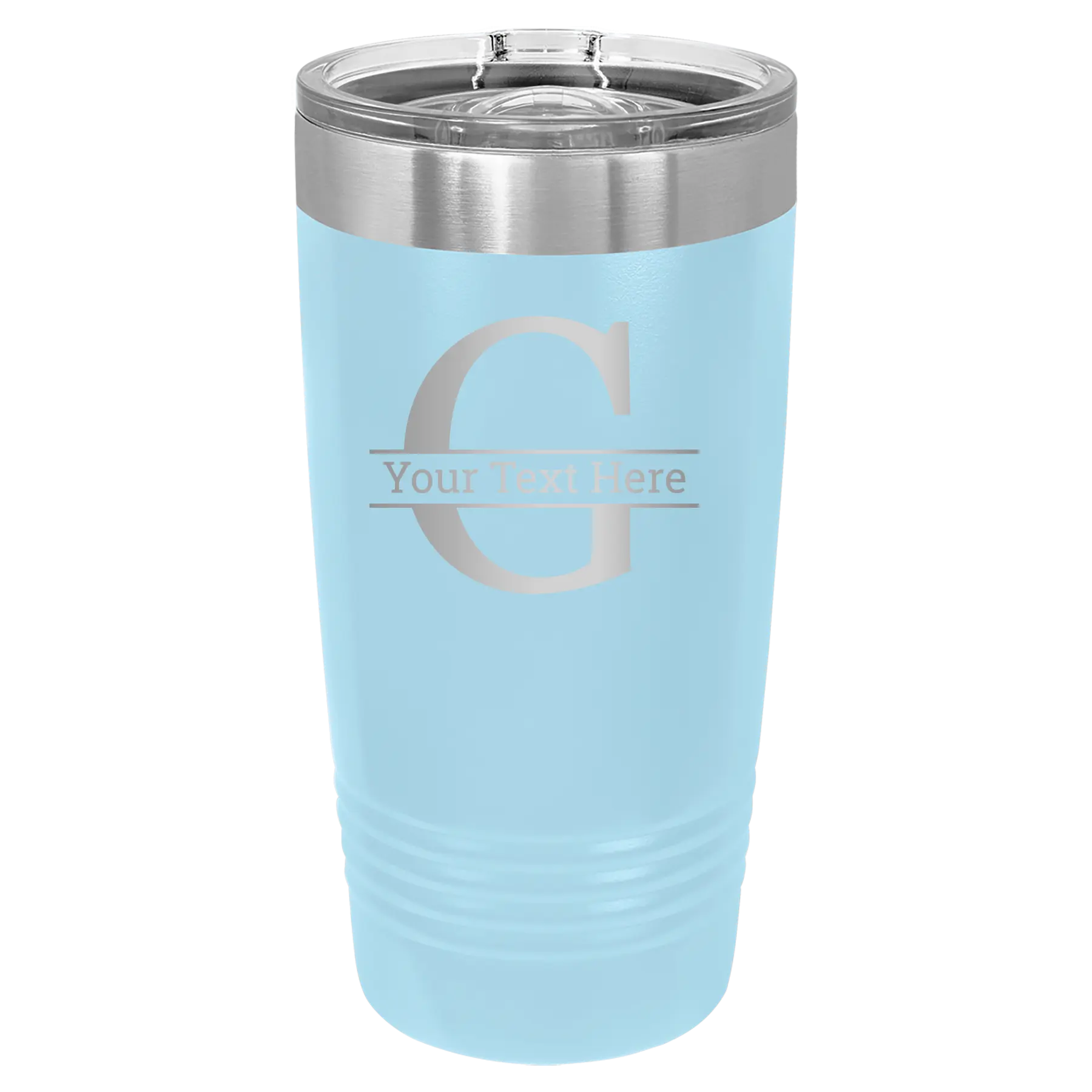 Personalized light blue 20 oz vacuum insulated tumbler with 'Monogram letter G' design