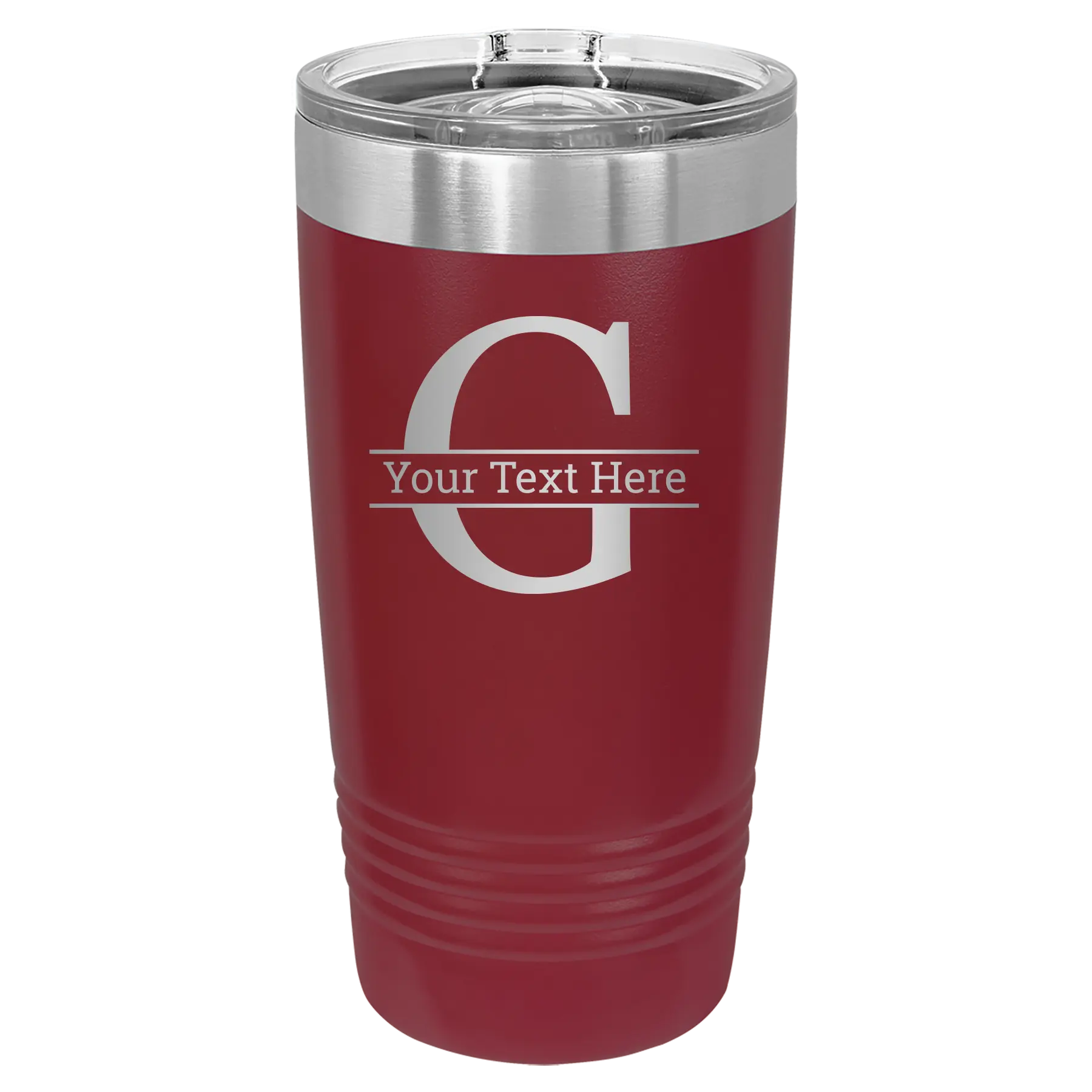 Personalized maroon 20 oz vacuum insulated tumbler with 'Monogram letter G' design