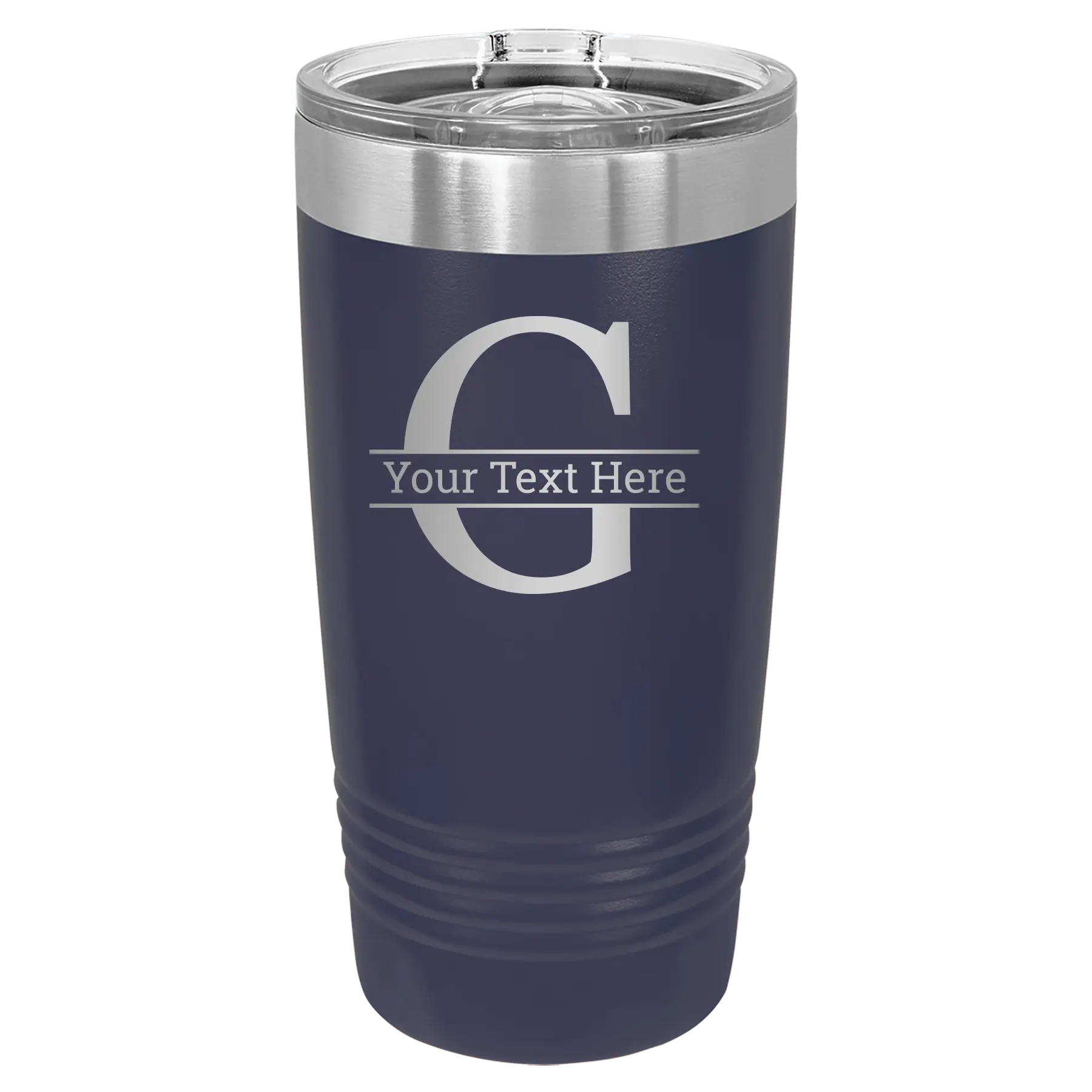 Personalized navy 20 oz vacuum insulated tumbler with 'Monogram letter G' design