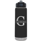 Personalized black 20 oz vacuum insulated water bottle with 'Monogram letter G' design