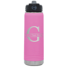 Personalized light purple 20 oz vacuum insulated water bottle with 'Monogram letter G' design