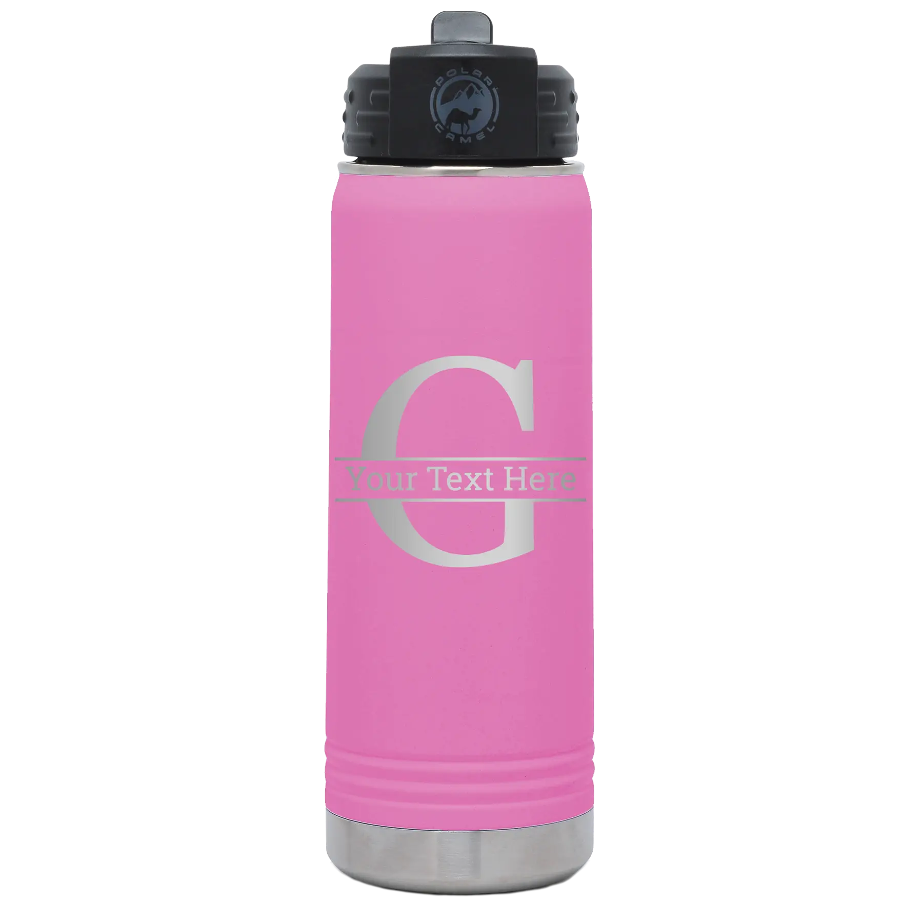 Personalized light purple 20 oz vacuum insulated water bottle with 'Monogram letter G' design