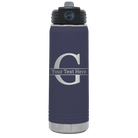 Personalized navy 20 oz vacuum insulated water bottle with 'Monogram letter G' design